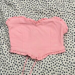 Princess Polly Pink Ruffled Strapless Cropped Corset Top